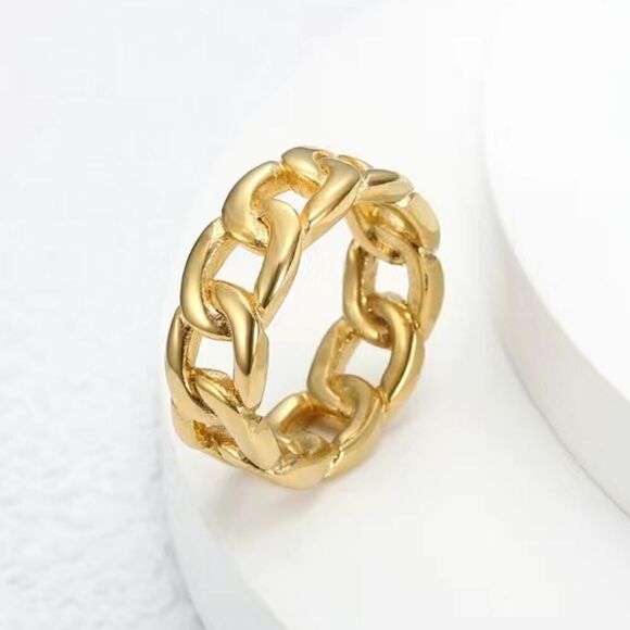 Stainless Steel Chain Style Finger Ring 18K Gold Plated SIZE 8 - Picture 1 of 7
